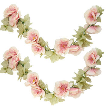 Chaks Rozen bloemenslinger - 2x - kunstplant/bloem - oud roze - 220 cm - Kunstplanten