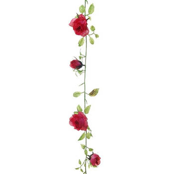 Louis Maes kunstplant bloemenslinger Rozen - rood/groen - 225 cm - kunstbloemen - Kunstplanten