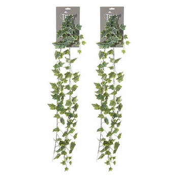 Louis Maes kunstplant blaadjes slinger Klimop/hedera - 2x - groen/wit - 180 cm - Kunstplanten