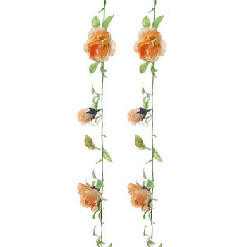 Louis Maes kunstplant bloemenslinger Rozen - 2x - zalmroze/groen - 225 cm - kunstbloemen - Kunstplanten
