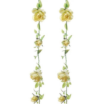 Louis Maes kunstplant bloemenslinger Rozen - 2x - geel/groen - 225 cm - kunstbloemen - Kunstplanten