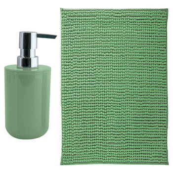 MSV badkamer droogloop mat - Genua - 50 x 80 cm - met bijpassend zeeppompje - groen - Badmatjes