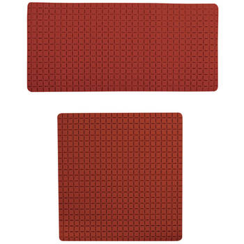 MSV Douche/bad anti-slip matten set badkamer - rubber - 2x stuks - terracotta - 2 formaten - Badmatjes