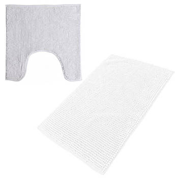 Urban Living badkamer droogloop matjes/tapijt - set 2x stuks - polyester - parel wit - Badmatjes