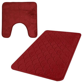 Urban Living badkamer droogloop matjes/tapijt - set 2x stuks - memory foam - donkerrood - Badmatjes