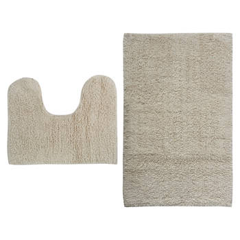 MSV Badkamerkleedje/badmatten set - voor op de vloer - creme wit - 45 x 70 cm/45 x 35 cm - Badmatjes