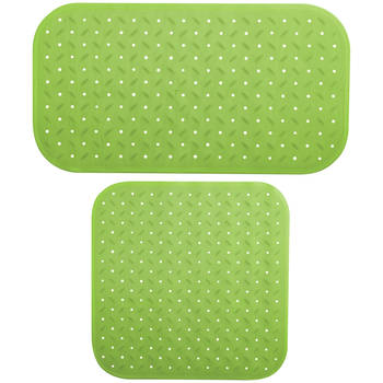 MSV Douche/bad anti-slip matten set badkamer - rubber - 2x stuks - limegroen - 2 formaten - Badmatjes