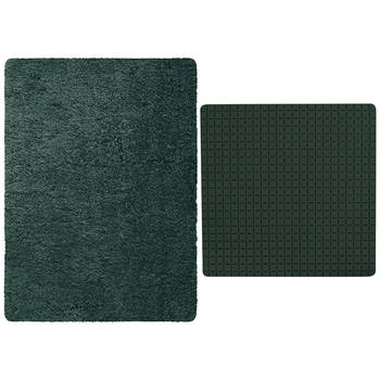 MSV Douche anti-slip mat en droogloop mat - Venice badkamer set - rubber/microvezel - donkergroen - Badmatjes