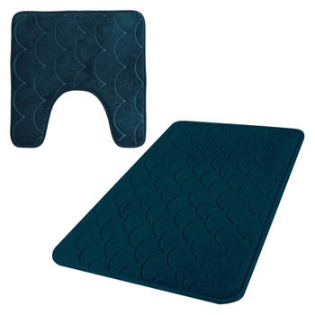 Urban Living badkamer droogloop matjes/tapijt - set 2x stuks - memory foam - donkerblauw - Badmatjes