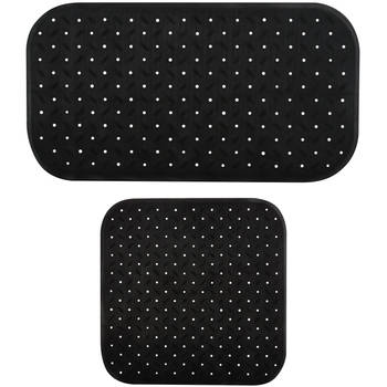 MSV Douche/bad anti-slip matten set badkamer - rubber - 2x stuks - zwart - 2 formaten - Badmatjes