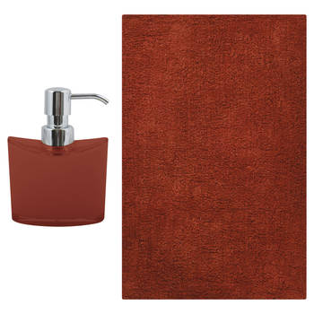MSV badkamer droogloop mat/tapijt - Bologna - 45 x 70 cm - bijpassende kleur zeeppompje - terracotta - Badmatjes