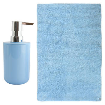 MSV badkamer droogloop mat - Napoli - 45 x 70 cm - met bijpassend zeeppompje - lichtblauw - Badmatjes