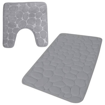 Urban Living badkamer droogloop matjes/tapijt - set 2x stuks - memory foam - steengrijs - Badmatjes