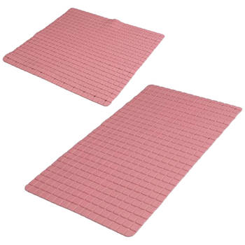 Urban Living Douche/badkamer anti-slip matten set - 2x stuks - rubber - oud roze - Badmatjes