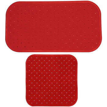 MSV Douche/bad anti-slip matten set badkamer - rubber - 2x stuks - terracotta - 2 formaten - Badmatjes
