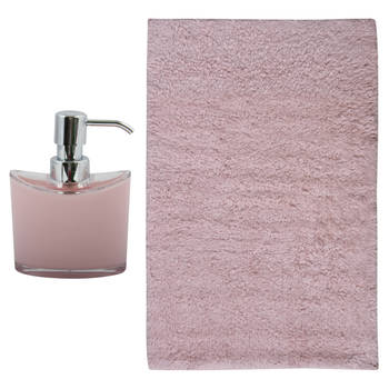 MSV badkamer droogloop mat/tapijt - Sienna - 40 x 60 cm - bijpassende kleur zeeppompje - lichtroze - Badmatjes