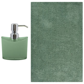 MSV badkamer droogloop mat/tapijt - Bologna - 45 x 70 cm - bijpassende kleur zeeppompje - groen - Badmatjes