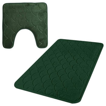 Urban Living badkamer droogloop matjes/tapijt - set 2x stuks - memory foam - donkergroen - Badmatjes
