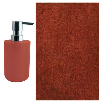 MSV badkamer droogloop mat - Napoli - 45 x 70 cm - met bijpassend zeeppompje - terracotta - Badmatjes