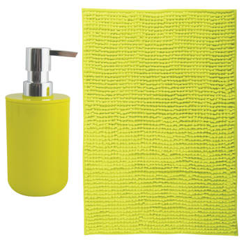 MSV badkamer droogloop mat - Milano - 40 x 60 cm - met bijpassend zeeppompje - limegroen - Badmatjes