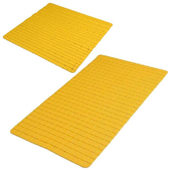 Urban Living Douche/badkamer anti-slip matten set - 2x stuks - rubber - okergeel - Badmatjes