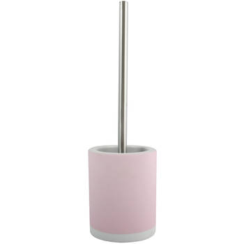 MSV Shine Toilet/wc-borstel houder - keramiek/metaal - lichtroze - 38 cm - Toiletborstels