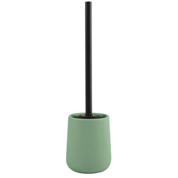 MSV Toiletborstel in houder/wc-borstel Malmo - keramiek/rvs - groen/zwart - 39 x 10 cm - Toiletborstels