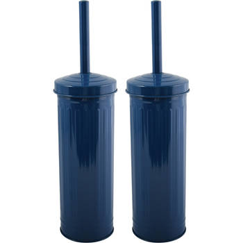 MSV Industrial Toilet/wc-borstel houder - 2x - metaal - marine blauw - 38cm - Toiletborstels