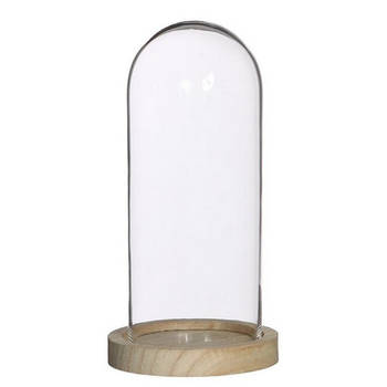 Ideas 4 Seasons Decoratie stolp - glas - houten plateau - D10 x H20 cm - Decoratieve stolpen