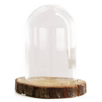 Dijk Natural Collections stolp - glas - houten bruin plateau - D13 x H17,5 cm - Decoratieve stolpen
