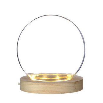 Ideas 4 Seasons Decoratie stolp - glas - houten plateau - LED licht - D13 x H13 cm - Decoratieve stolpen