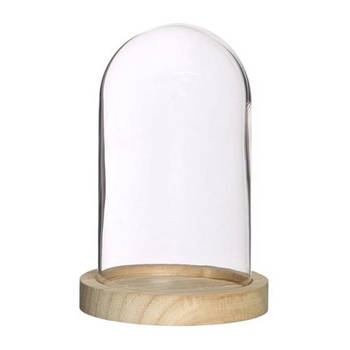 Ideas 4 Seasons Decoratie stolp - glas - houten plateau - D10 x H15 cm - Decoratieve stolpen
