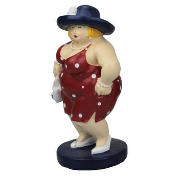 Inware Home decoratie beeldje dikke dame staand - jurk rood - 16 cm - Beeldjes
