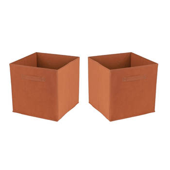 Urban Living Opbergmand/kastmand Square Box - 2x - karton/kunststof - 29 liter - oranje - 31 x 31 x 31 cm - Opbergmanden