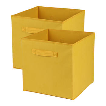 Urban Living Opbergmand/kastmand Square Box - 2x - karton/kunststof - 29 liter - geel - 31 x 31 x 31 cm - Opbergmanden