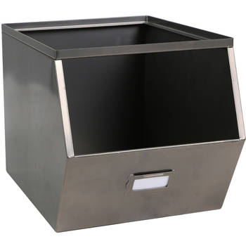 Urban Living Stapelbare opbergmand Open Metal Box - L23 x B32 x H21 cm - metaal - donkergrijs - Opbergmanden