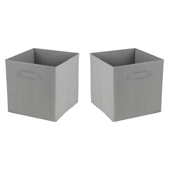 Urban Living Opbergmand/kastmand Square Box - 2x - karton/kunststof - 29 liter - grijs - 31 x 31 x 31 cm - Opbergmanden