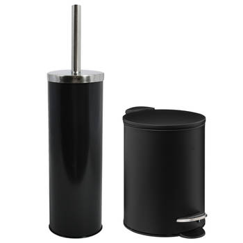 MSV Badkamer accessoires set - zwart - pedaalemmer/wc-borstel - metaal - Badkameraccessoireset
