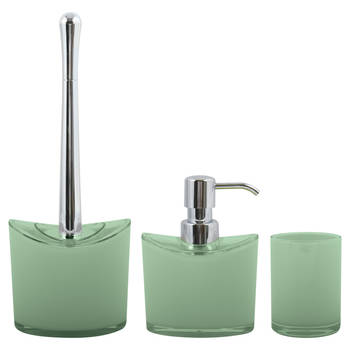MSV Toiletborstel in houder/zeeppompje/beker - badkamer set Aveiro - kunststof - groen - Badkameraccessoireset