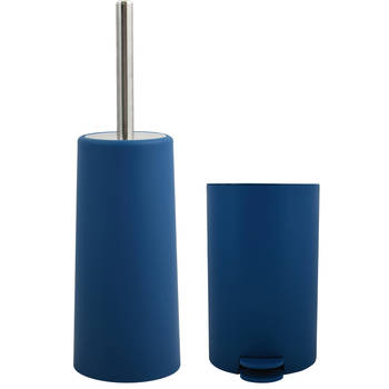 MSV Toiletborstel in houder 35 cm/pedaalemmer 3L set Moods - Kunststof - blauw - Badkameraccessoireset