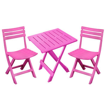 Sunnydays Klapstoelen 2x met bijzettafeltje set - buiten - roze - kunststof - Klapstoelen