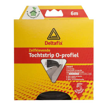 Tochtstrip - tochtwering - zwart - zelfklevend - O-profiel - 6 m x 9 mm x 6 mm - Tochtstrippen