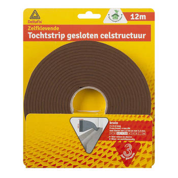 Tochtstrip - tochtwering - bruin - zelfklevend - universeel - 12 m x 9 mm x 4 mm - Tochtstrippen