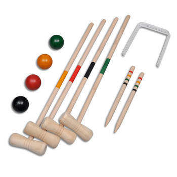 The Living Store Croquetset 4 spelers houten - traditioneel - grenenhout - 78 cm - inclusief hamers - ballen - pinnen