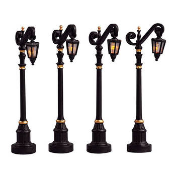 Lemax - 'Colonial Street Lamp' - Set van 4 stuks - Verlicht accessoire - Exclusief adapter (werkt ook op batterijen)