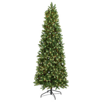 Georgia kunstkerstboom smal - 274 cm - groen - Ø 107 cm - 2.084 tips - 2.550 rode & witte ledlampjes - metalen voet