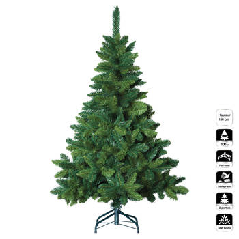 Blooming kunstkerstboom - 150 cm - groen - Ø 100 cm - 366 tips - metalen voet