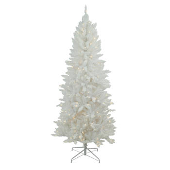 Funky White kunstkerstboom - 213 cm - wit - Ø 102 cm - 400 ledlampjes - besneeuwd - metalen voet