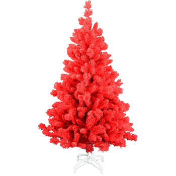 Teddy Red kunstkerstboom - 150 cm - rood - Ø 82 cm - 422 tips - met rode sneeuw - metalen voet
