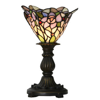 HAES DECO - Tiffany Tafellamp Ø 20x30 cm Roze Paars Glas Tiffany Bureaulamp